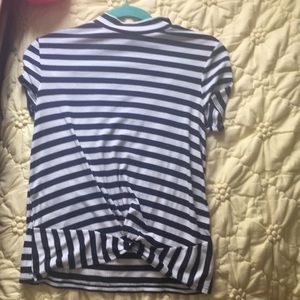 Cute turtle neck blue and white striped tee